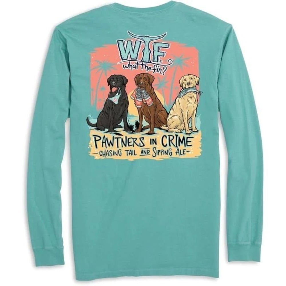 NEW What The‎ Fin Mens Pawtners in Crime Long Sleeve T-Shirt Mint Green 3XL NWT